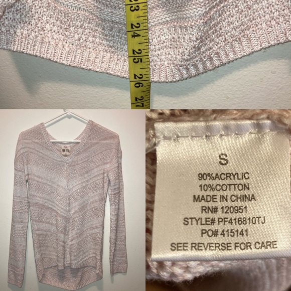 Vintage Pink Rose V-neck Cable Knit Sweater Jumper - Picture 2 of 4